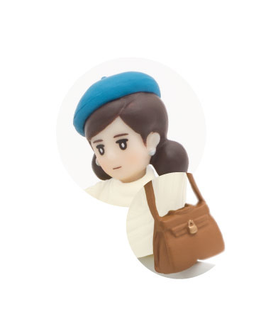 Cup no Fuchiko - 杯緣子 - Kisegae no Fuchiko - Kisegae no Fuchiko Kao ver. - Beret-bou (Blue) & Shoulder Bag (Brown) (Kitan Club)